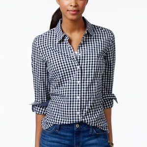 Tommy Hilfiger Navy Gingham Button Down Top